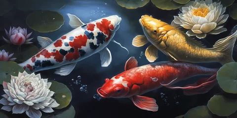 Foto op Plexiglas Japanese koi fish swimming gracefully in a beautiful Ben as background created wit AI © Manalficy
