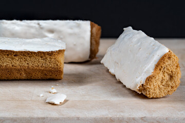 Moya sponge cakes on wood with black background. Typical canarian dessert