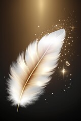 image, white feather with glitter on blurred background, generative AI