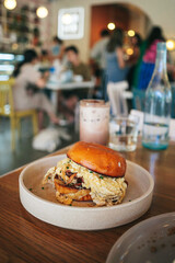 Breakfast burger at a cafe in Perth, Western Australia