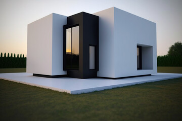 Ultra modern, minimalistic, stylish house in white and black.  Generative AI.