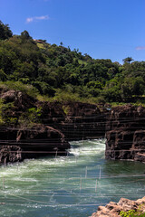 View of the Paranapanema river rapids, called Garganta do Diabo in the city of Piraju, state of Sao Paulo, Brazil