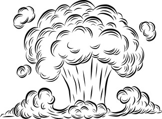 Bomb explosion mushroom cloud by hand drawing.Bomb cloud vector on white background.