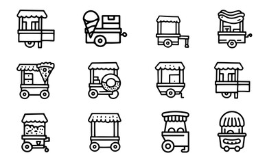 shopping icons set vector Illustration templet, Where to sell, hot dog, pizza, ice cream, kebab, pop coronn, 
