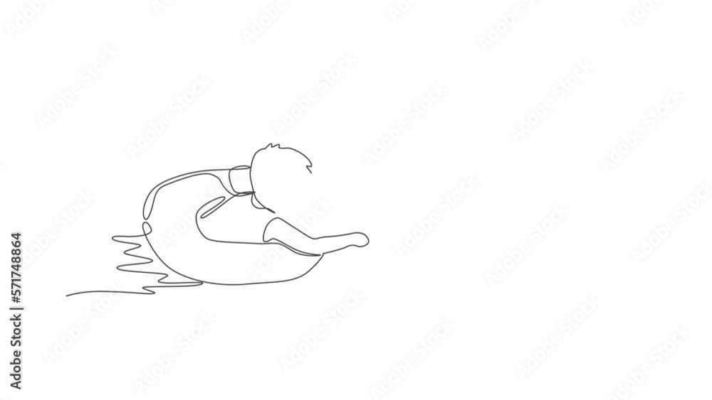Aufkleber animated self drawing of single continuous line draw young happy boy playing with floating ring in g