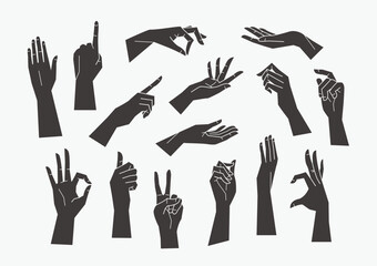 手のイラストセット シルエット