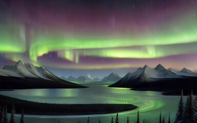 Fototapeta na wymiar landscape with mountains and northern lights