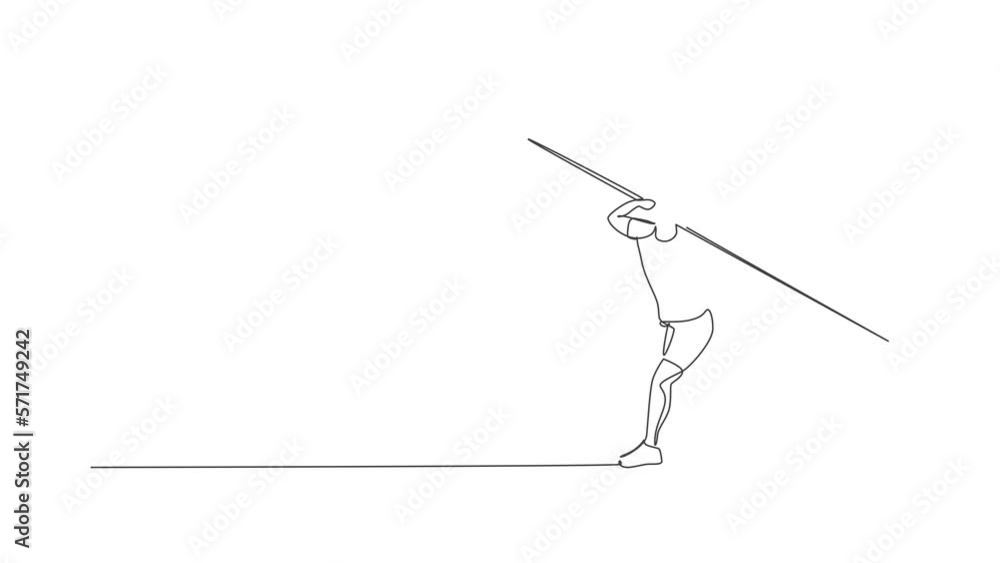 Poster animated self drawing of one continuous line draw young sporty man exercise to concentrate before th