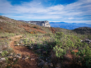 A trail in the medium-sized mountains in the hinterland of Nice, French Riviera