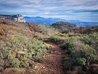 A trail in the medium-sized mountains in the hinterland of Nice, French Riviera