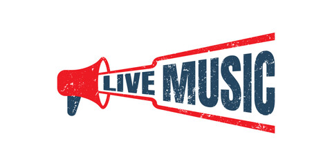 megaphone Live music sign or stamp on white background, vector illustration