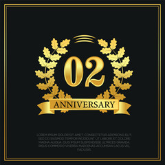02 year anniversary celebration logo gold color design on black background abstract illustration  
