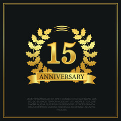 15 year anniversary celebration logo gold color design on black background abstract illustration  