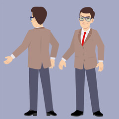 glasses man in suit standing poses front and back view
