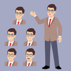 Fototapeta premium glasses man in suit standing poses waved with expression set