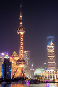 Shanghai, China, December, 30, 2022. A night view of the Pudong New Area in Shanghai, China