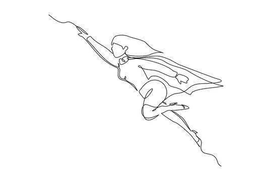 recommend clip art: Continuous single one line drawing of flying business super hero woman. Vector illustration concept of power employee, success achievement, business hero leader.