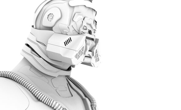 robot cyborg soldier, white background, 3d render.