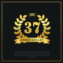 Fototapeta premium 37 year anniversary celebration logo gold color design on black background abstract illustration 