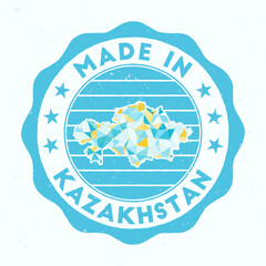 Made In Kazakhstan. Country round stamp. Seal of Kazakhstan with border shape. Vintage badge with circular text and stars. Vector illustration.