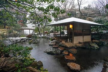 六義園, 滝見茶屋, 雪,冬