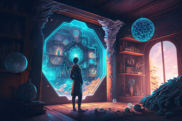 Gateway to Another Realm Sci-Fi Space New Earth Tech Ai Technology 3D Colorful Generative AI