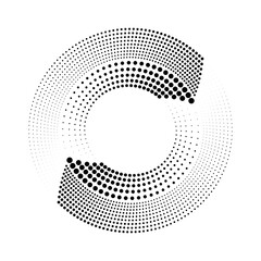 Black halftone dots in circle form. Geometric art. Design element for border frame, round logo, tattoo, sign, symbol, badge, emblem, social media, prints, template, pattern, backdrop