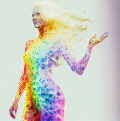 Obraz premium Rainbow Colored Particle Woman Generative AI