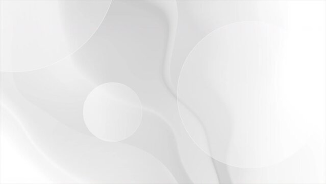 White grey minimal abstract backgroud with smooth waves and geometrical circles. Seamless looping motion design. Video animation Ultra HD 4K 3840x2160