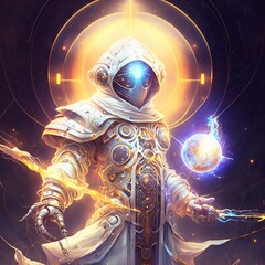 cyborg and space, cosmos planet background, wallpaper . Generative AI