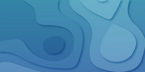 Luxury Blue paper cut background. Abstract realistic papercut decoration textured with wavy gold lines and halftone layers. 3d topography relief. Carving art Black paper cut background.