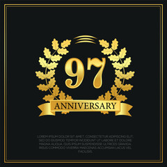 Fototapeta premium 97 year anniversary celebration logo gold color design on black background abstract illustration 