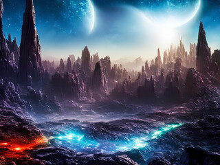 Fototapeta premium Alien planet Fantasy sci fi background series 48 of 155