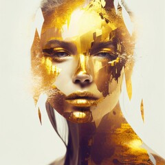 Female With Gold Pain On Her Face Background Generative AI