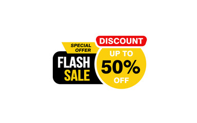 50 Percent FLASH SALE offer, clearance, promotion banner layout with sticker style. 
