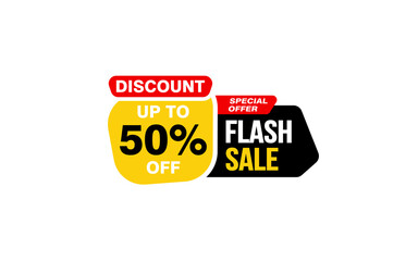 50 Percent FLASH SALE offer, clearance, promotion banner layout with sticker style. 
