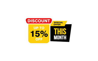 15 Percent THIS MONTH offer, clearance, promotion banner layout with sticker style. 
