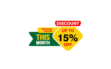 15 Percent THIS MONTH offer, clearance, promotion banner layout with sticker style. 
