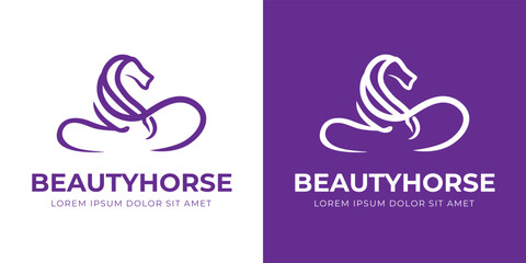 Vector of a horse head design. Luxury smooth curve animal horse logo.
