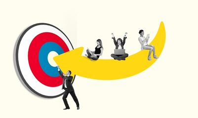 Composite collage of target, arrow and business people