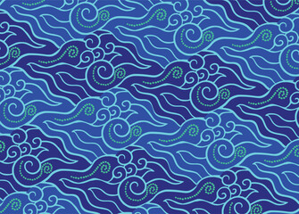 Batik motifs from Indonesian Javanese cloth, the development of the mega cloudy motif with a very beautiful seamless line pattern. Vector EPS 10