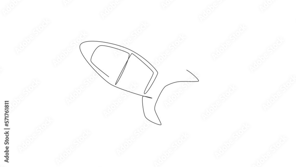 Poster animated self drawing of single continuous line draw rocket launch fly into the sky universe. vintag