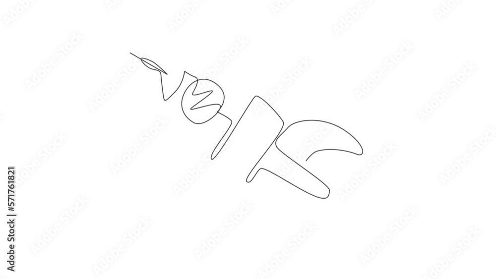Poster animated self drawing of single continuous line draw rocket launch fly into the sky universe. vintag