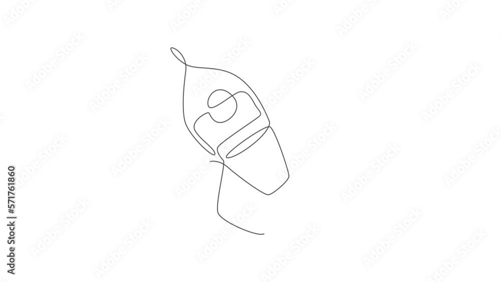 Poster animated self drawing of single continuous line draw rocket launch fly into the sky universe. vintag