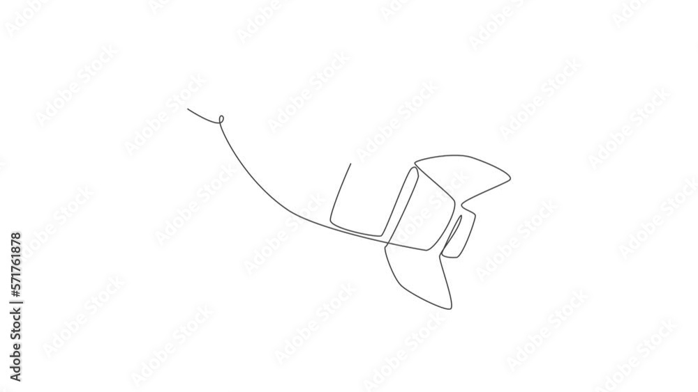 Poster animated self drawing of single continuous line draw rocket launch fly into the sky universe. vintag