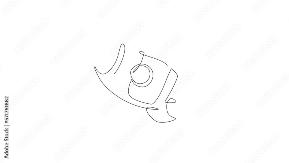 Poster animation of one single line drawing of simple vintage rocket takes off into the outer space. explor
