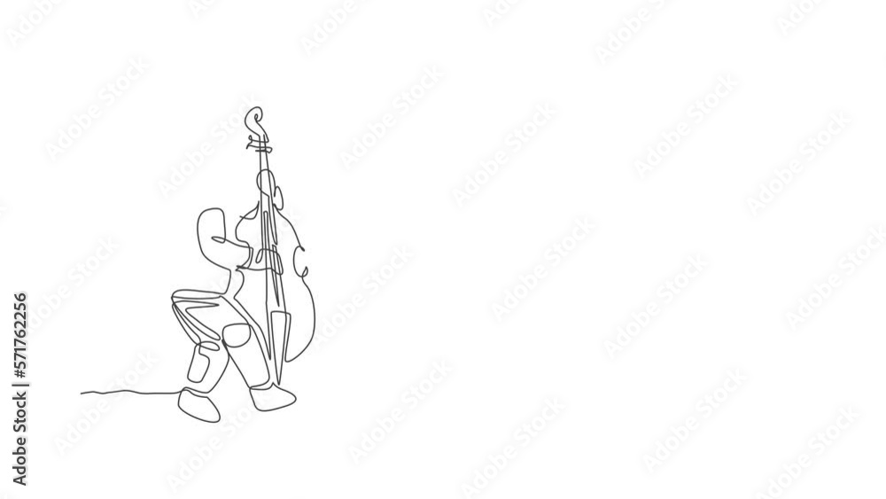 Poster animated self drawing of single continuous line draw astronaut cellist playing cello musical instrum