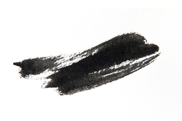 black ink of stain or splash black watercolor paint is calligraphy of line brush on white background