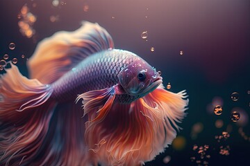 Fototapeta premium Pretty Beta fish in an aquarium. Colorful marine fins in water.
