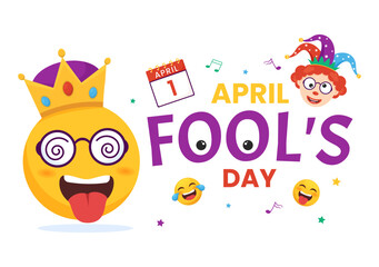 Happy April Fools' Day Celebration Illustration wearing a Jester Hat and Surprise for Web Banner or Landing Page in Flat Cartoon Hand Drawn Templates